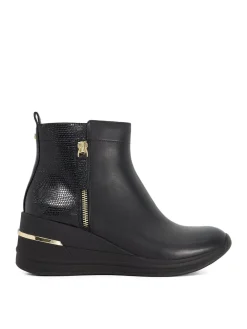 Dune London Black Everyone Side Zip Wedge Sport Trainers Clearance