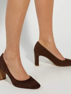 Dune London Wide Fit Arriving Comfort Mid Block Heels Brown Outlet