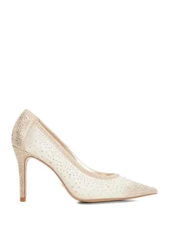 Dune London Brightest Embellished Hotfix Court Heels Gold Best