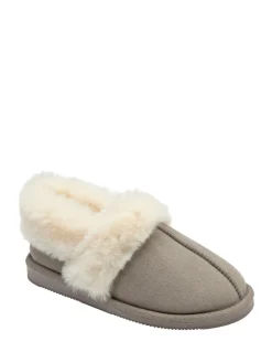 Dunlop Faux Suede Collar Full Slippers Grey Online