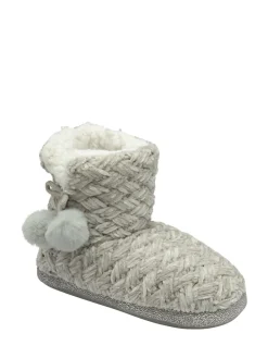 Dunlop Ladies Knitted Bootee Slippers Grey Clearance