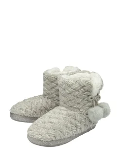 Dunlop Ladies Knitted Bootee Slippers Grey Clearance