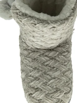 Dunlop Ladies Knitted Bootee Slippers Grey Clearance