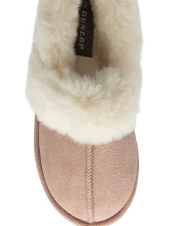 Dunlop Faux Suede Collar Full Slippers Pink Discount