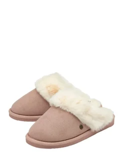 Dunlop Faux Suede Mule Slippers Fur Collar Pink Sale