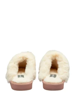 Dunlop Faux Suede Mule Slippers Fur Collar Pink Sale