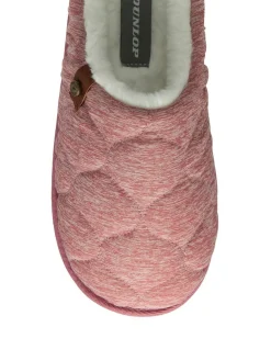 Dunlop Ladies Closed Toe Quilted Mule Slippers Pink New