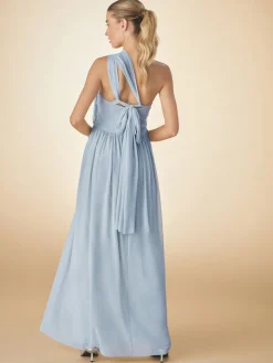 Next Dusky Blue Mesh Multiway Wedding Guest Bridesmaid Maxi Dress Outlet