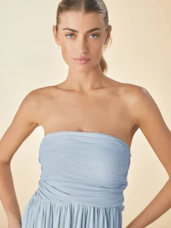 Next Dusky Blue Mesh Multiway Wedding Guest Bridesmaid Maxi Dress Outlet