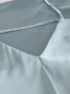 Next Dusky Blue Satin Cowl Neck Wedding Guest Bridesmaid Maxi Dress