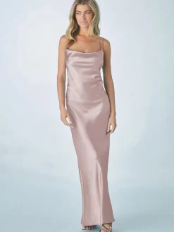 Next Dusky Pink Satin Cowl Neck Wedding Guest Bridesmaid Maxi Dress Best