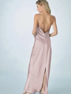 Next Dusky Pink Satin Cowl Neck Wedding Guest Bridesmaid Maxi Dress Best