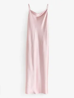 Next Dusky Pink Satin Cowl Neck Wedding Guest Bridesmaid Maxi Dress Best