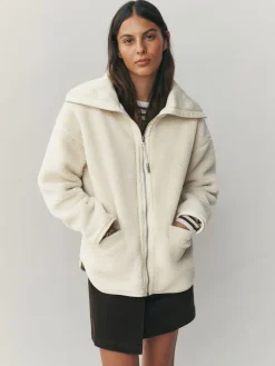 Next Borg Zip Through Fleece With Rib Collar Ecru Best