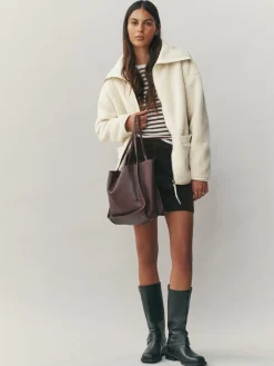 Next Borg Zip Through Fleece With Rib Collar Ecru Best