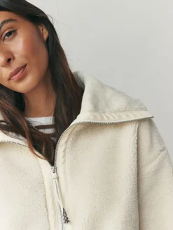 Next Borg Zip Through Fleece With Rib Collar Ecru Best