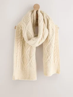 Next Ecru Cable Knit Cosy Scarf Online