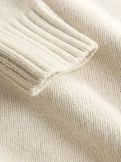 Next Cotton And Wool Blend Longline V-Neck Jumper Ecru New