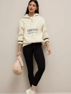 Next Ecru Cream Cable Zip Neck 1995 Graphic Jumper