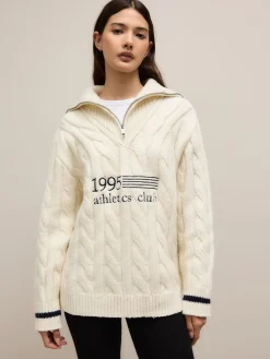 Next Ecru Cream Cable Zip Neck 1995 Graphic Jumper