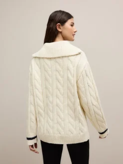 Next Ecru Cream Cable Zip Neck 1995 Graphic Jumper