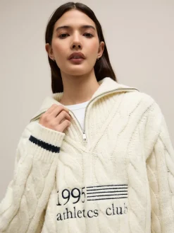 Next Ecru Cream Cable Zip Neck 1995 Graphic Jumper