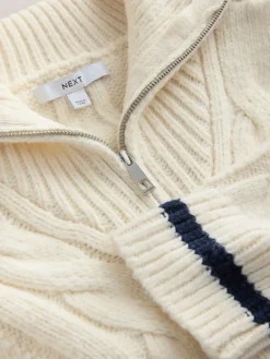 Next Ecru Cream Cable Zip Neck 1995 Graphic Jumper