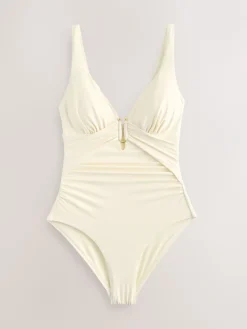 Next Utrim Tummy Control Plunge Swimsuit Ecru Cream Clearance