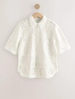 Next Crochet Short Sleeve Shirt Ecru Discount