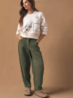 Next Ecru Embroidered Crew Neck Knitted Jumper with Wool Hot