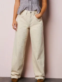 Next Ecru Embroidered Heart Wide Leg Jeans