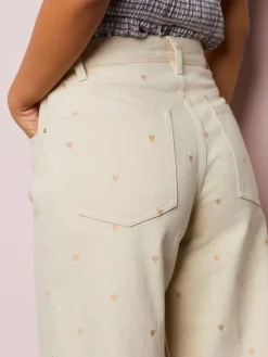 Next Ecru Embroidered Heart Wide Leg Jeans