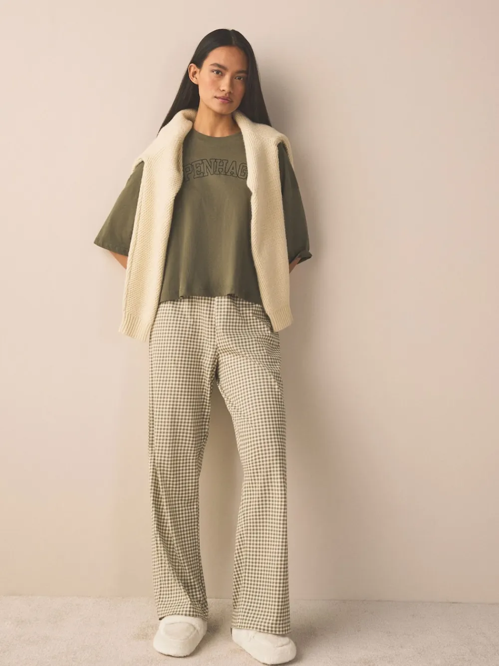 Next Ecru Faux Fur Heart Footbed Slippers Clearance