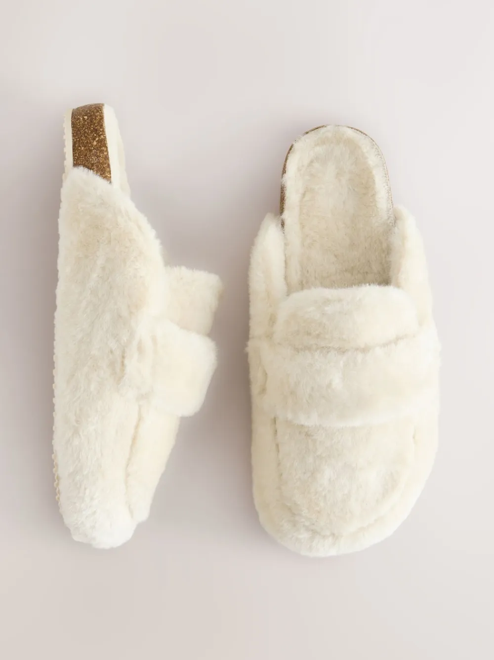 Next Ecru Faux Fur Heart Footbed Slippers Clearance