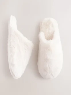 Next Faux Fur Mule Slippers Ecru Online