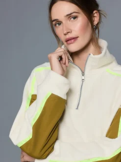 Next Half Zip Fleece with Colourblock Panels Ecru Sale