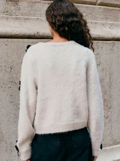 Next Knitted Velvet Bow Cardigan With Wool Ecru Sale