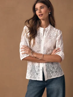 Next Lace Half Sleeve Blouse Ecru Sale