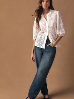 Next Lace Half Sleeve Blouse Ecru Sale