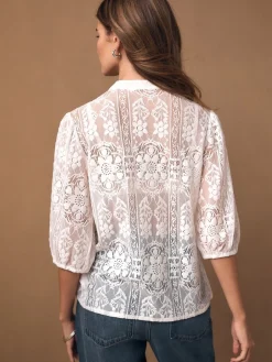 Next Lace Half Sleeve Blouse Ecru Sale