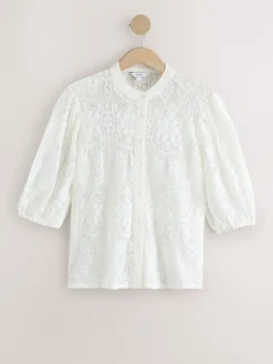 Next Lace Half Sleeve Blouse Ecru Sale