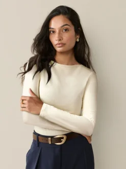 Next Long Sleeve Boat Neck T-Shirt Ecru Discount