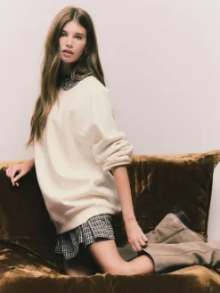 Next Relaxed Fit Heavyweight Longline Crew Neck Sweatshirt Ecru Off White New