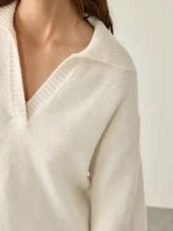 Next Open Collar Polo Half Sleeve Jumper With Wool Ecru Sale