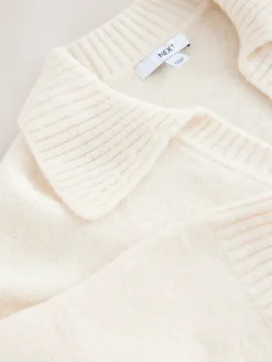 Next Open Collar Polo Half Sleeve Jumper With Wool Ecru Sale