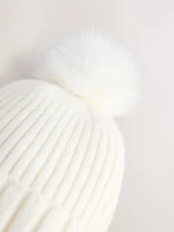 Next Ecru Rib Knit Pom Hat Outlet