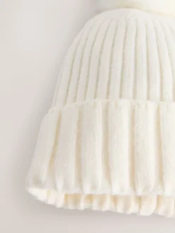 Next Ecru Rib Knit Pom Hat Outlet