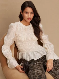 Next Sheer Smocked Long Sleeve Top Ecru Best