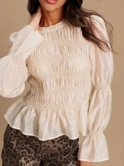 Next Sheer Smocked Long Sleeve Top Ecru Best