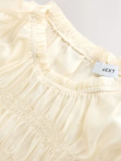 Next Sheer Smocked Long Sleeve Top Ecru Best